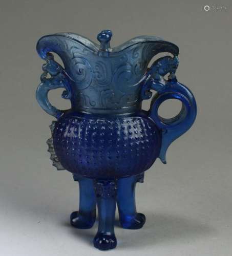 Chinese Peking Glass Tripod Vessel