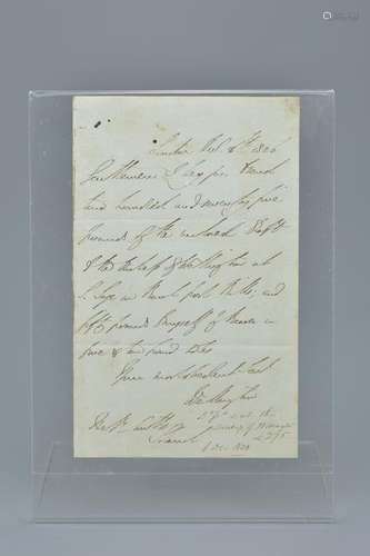 A handwritten letter on paper. Arthur Wellesley 1769 -