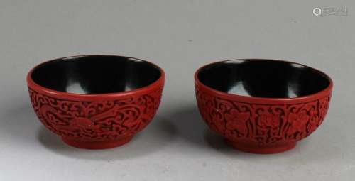 A Pair of Chinese Carved Cinnabar Lacquer Bowls