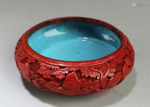 Chinese Carved Cinnabar Lacquer Ink Washer