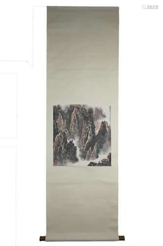 A Chinese watercolour and ink painting on paper in