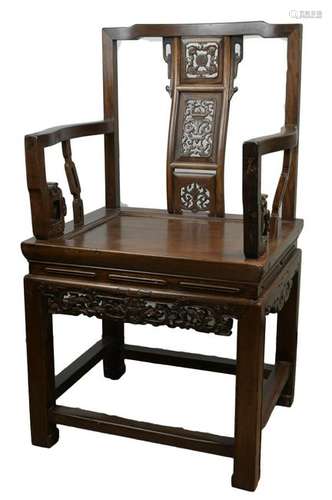 A Chinese Guangdong late 19th century hardwood armchair