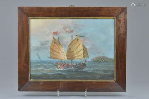 A Chinese 19th century rosewood framed and glazed oil