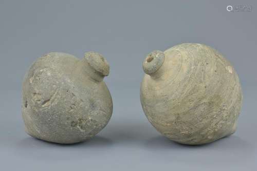 Two 12-14th century Byzantine 'Greek Fire' grey pottery