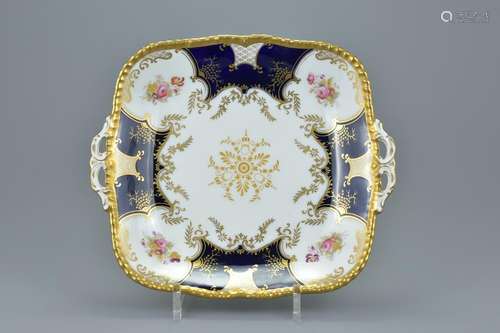 A single Coalport blue ground and gilt square porcelain