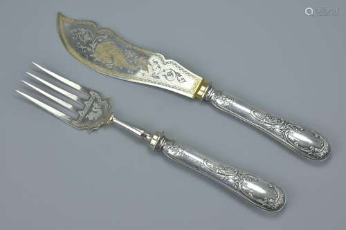 19th century Chinese Style Fish Serving Set, the blades