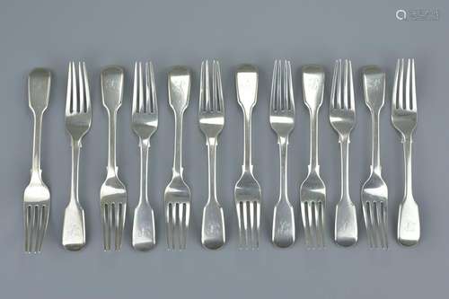 Set of twelve English antique William IV solid silver