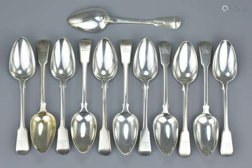 Set of twelve English antique George III solid silver