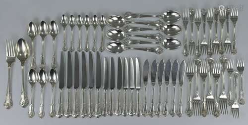 A complete Continental 800 silver 56 piece cutlery set