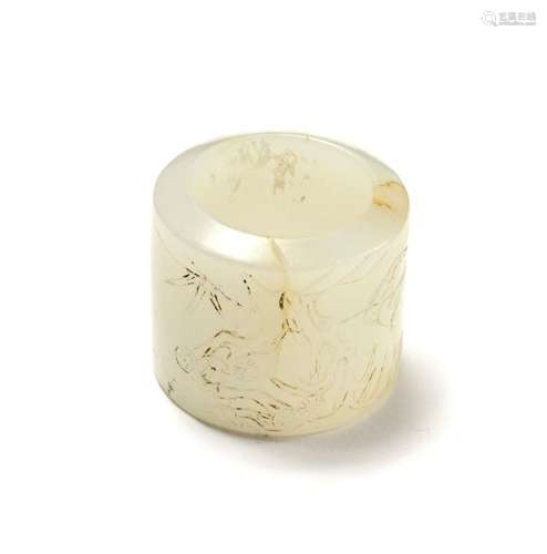 CHINE, XVIIIe siècle Bague d’archer en jade blanc