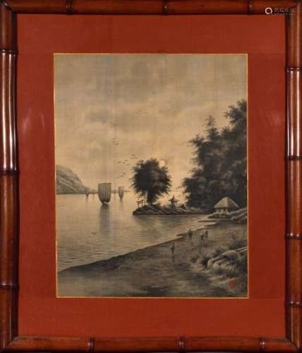 INDOCHINE ou JAPON, XXe siècle Peinture sur soie