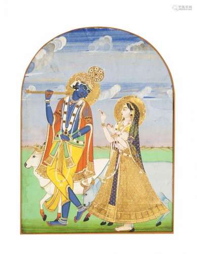 Krishna on the flute \n \nMiniature painted in gouac…