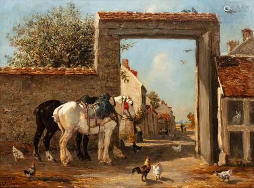 Jules VEYRASSAT (Paris 1828 1893) Chevaux devant l…