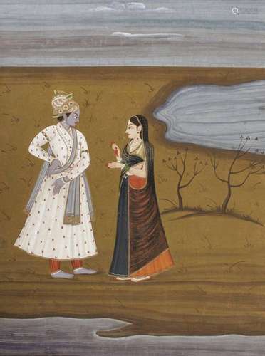 Krishna and Radha \n \nOil on canvas. (Framed under …