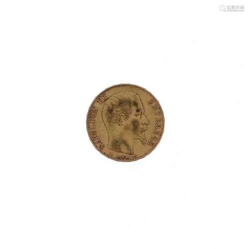 A gold coin of 20 FF Napoleon III bare head 1854