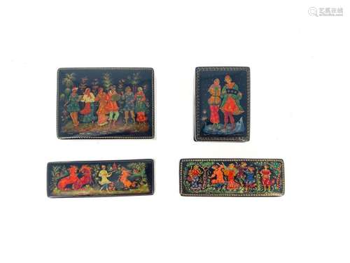 Set of 4 rectangular boxes made of polychrome lacq…