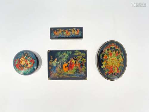 Set of 4 polychrome lacquered papier mâché boxes, …