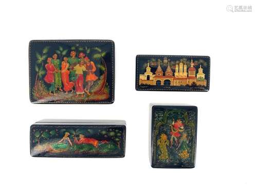 Set of 4 polychrome lacquered papier mâché boxes, …