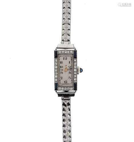 Art Deco lady's wristwatch, rectangular platinum c…