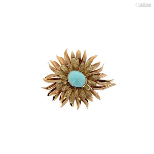 18 K (750 °/°°°) yellow gold clip brooch with styl…