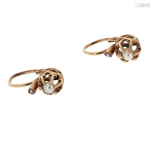 Pair of 18 K (750°/°°) yellow gold sleepers set wi…