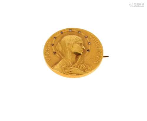 Circular brooch in 18K yellow gold (750°/°°) repre…