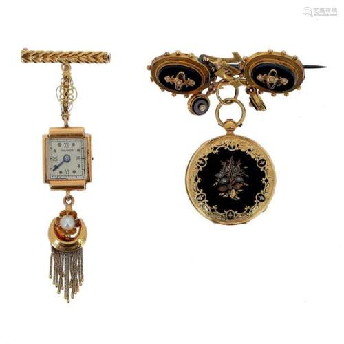 Set of two watches and their brooches in 18 K (750…