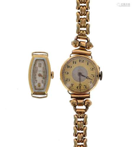 Two watches in 18 K (750 °/°°) yellow gold: one wr…