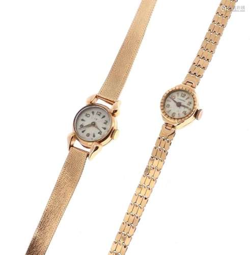 Two ladies' wristwatches in 18 K yellow gold (750 …