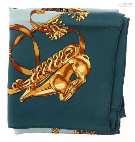 HERMES Les Cavaliers d'Or Square silk printed with…