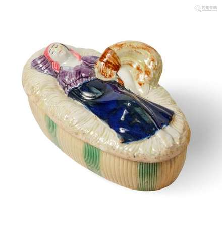 Butter dish made of fine polychrome earthenware, t…