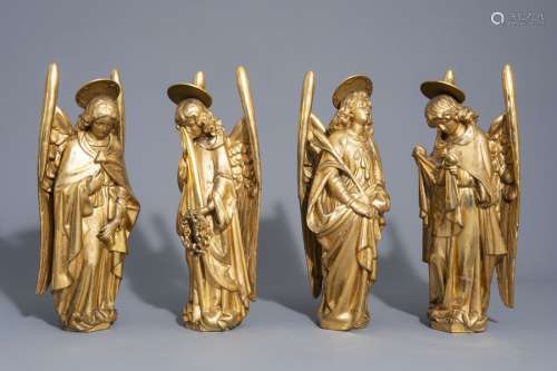 Four Gothic revival gilt wood angel statues with A...