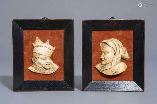 A pair of carved ivory busts, probably Dieppe, Fra...