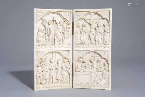 An ivory diptych carving with moments in Christ's ...
