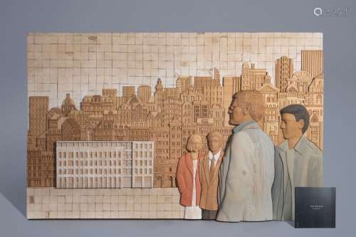 Yves Bosquet (1939): City life, polychrome painted...