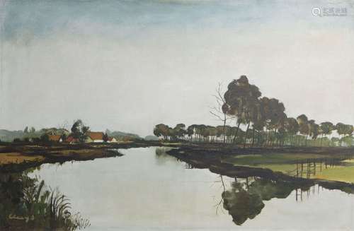 Albert Claeys (1889 1967): A Leie landscape, oil o...