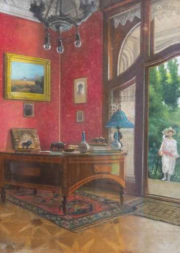 Jenoe Koszkol (1868 1935): Interior with art objec...