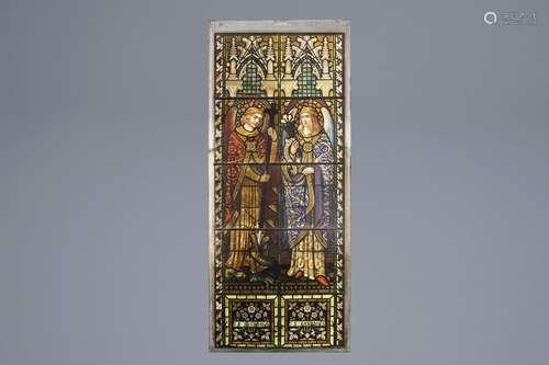 A large Gothic revival painted and stained glass w...