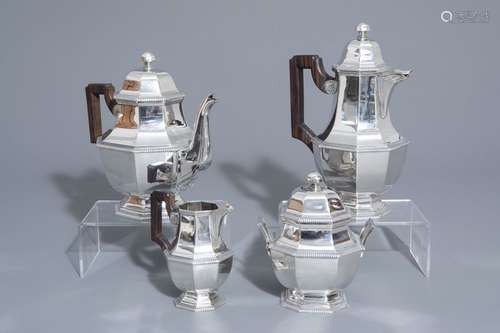 A French four piece silver coffee and tea set, Eli...