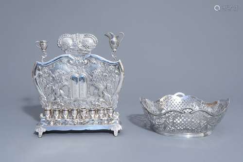 A Dutch silver open worked fruit bowl and a silver...