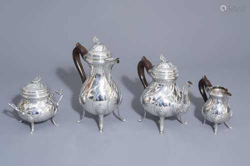 A four piece Rococo revival silver coffee and tea ...