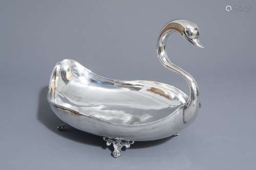 A Mexican sterling silver swan shaped center bowl,...