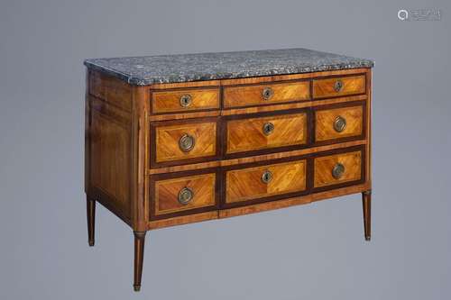 A French mahogany veneered Louis XVI chest of draw...