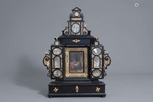 A German ebony portable house altar with gouaches ...