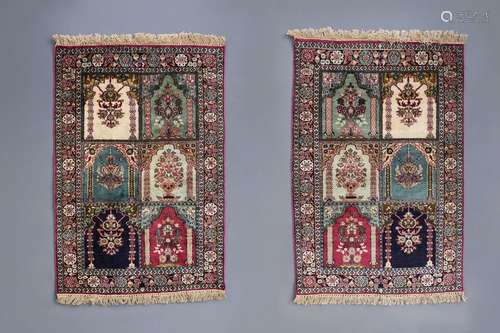 A pair of Oriental rugs with floral design, Kashmi...