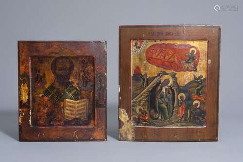 Two Russian icons, 'Ascension of Elijah into the h...