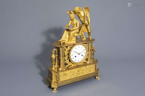 A large French gilt bronze mantel clock with an al...