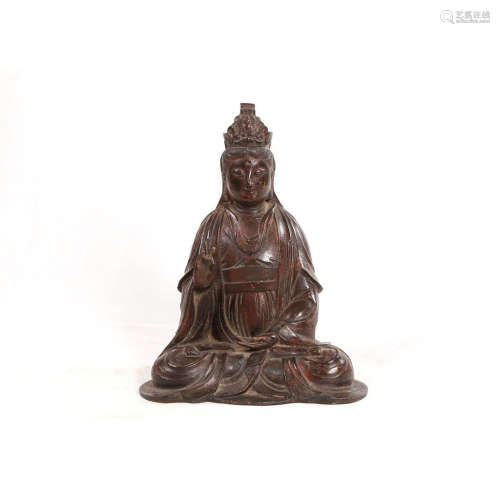 A Chinese Patina Copper Guanyin Seated Statue