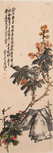 A Chinese Flowering Crabapple Painting, Wu Changshuo Mark