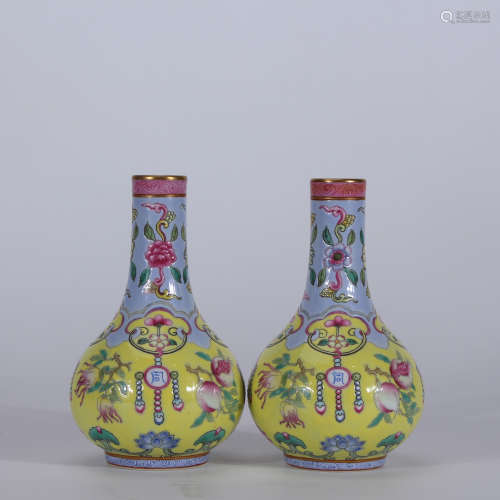 A Pair of Chinese Yellow Land Porcelain Vases